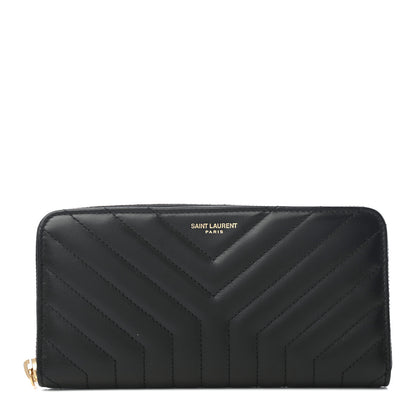 Saint Laurent Calfskin Y Quilted Joan Zip Around Wallet Black 1 of 8