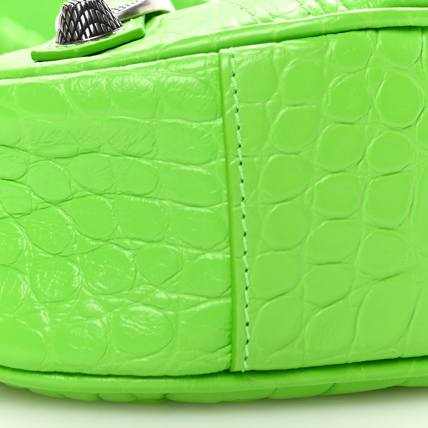 Balenciaga Extra Supple Calfskin Crocodile Embossed Le Cagole Shoulder Bag XS Acid Green 10 of 11