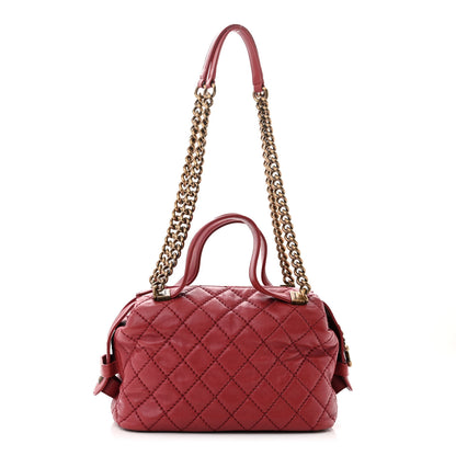 Chanel Calfskin Stitched Bowling Bag Red 1 of 10