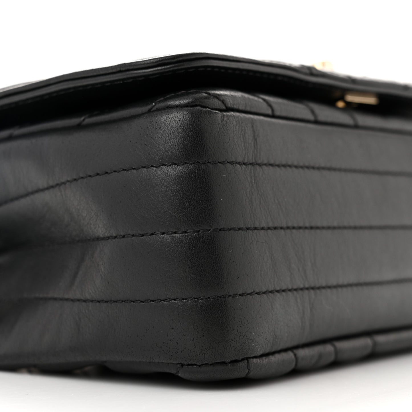 Calfskin Chevron Quilted Mini Statement Flap Black