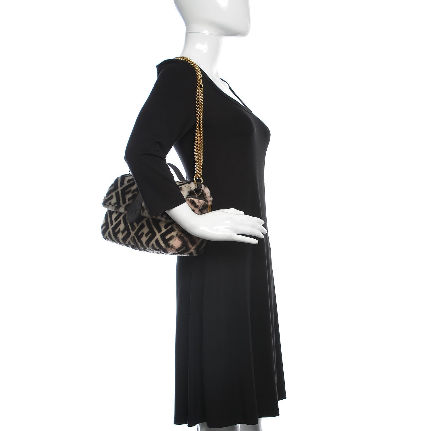 Fendi Shearling Macro FF 1974 Diagonal Double F Shoulder Bag White Light Rose Ebano 3 of 11