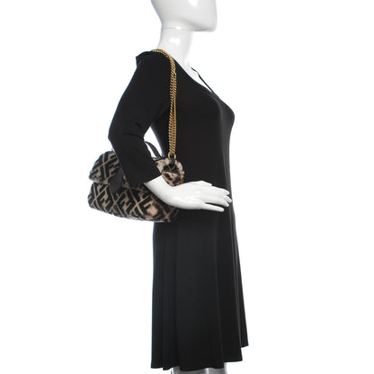 Fendi Shearling Macro FF 1974 Diagonal Double F Shoulder Bag White Light Rose Ebano 3 of 11
