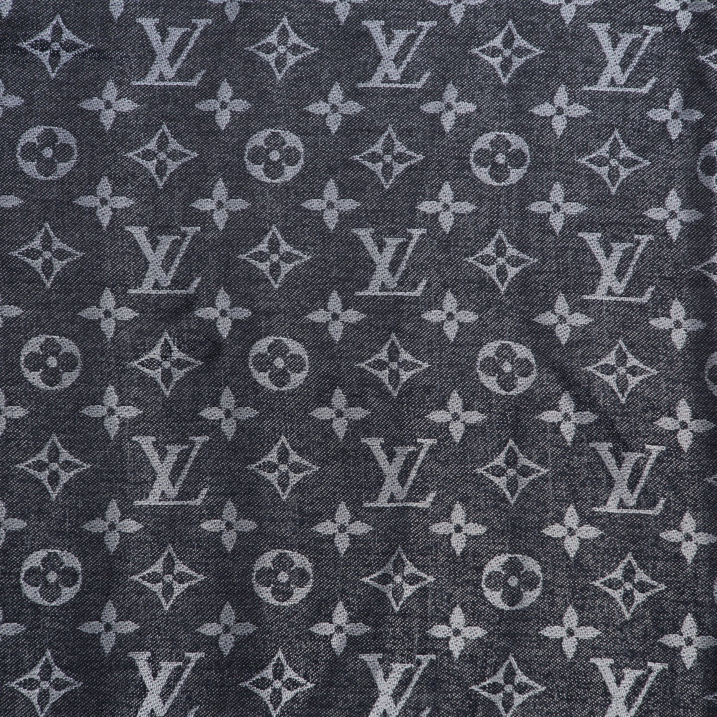 Wool Silk Monogram Denim Shawl Black