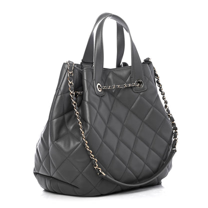 Chanel Lambskin Quilted CC Dweller Drawstring Tote Grey 2 of 4