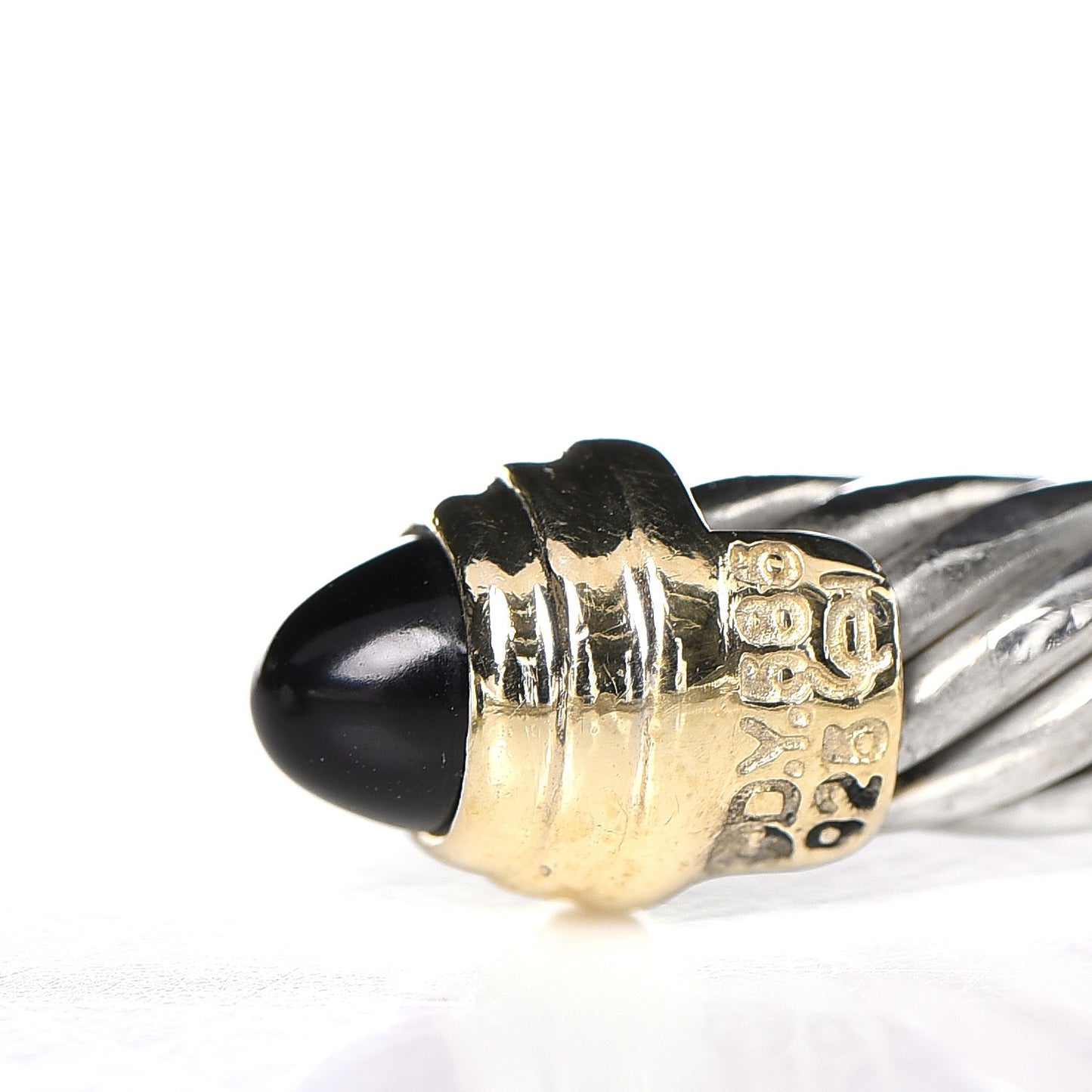 Sterling Silver 14K Yellow Gold Black Onyx 5mm Cable Classics Petite Color Bracelet