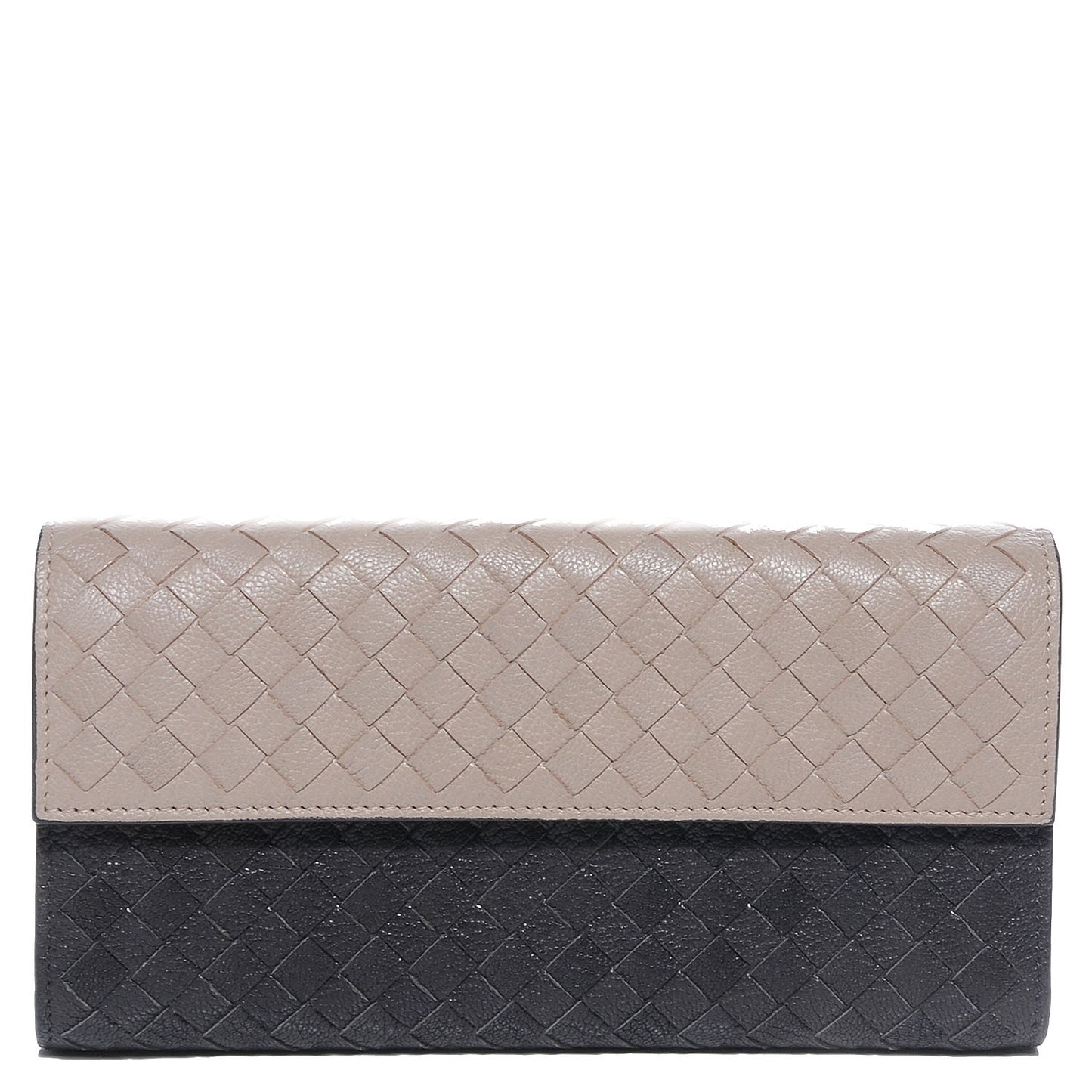 Madras Goatskin Intrecciato Bi-Color Continental Wallet New Sand Medium Grey