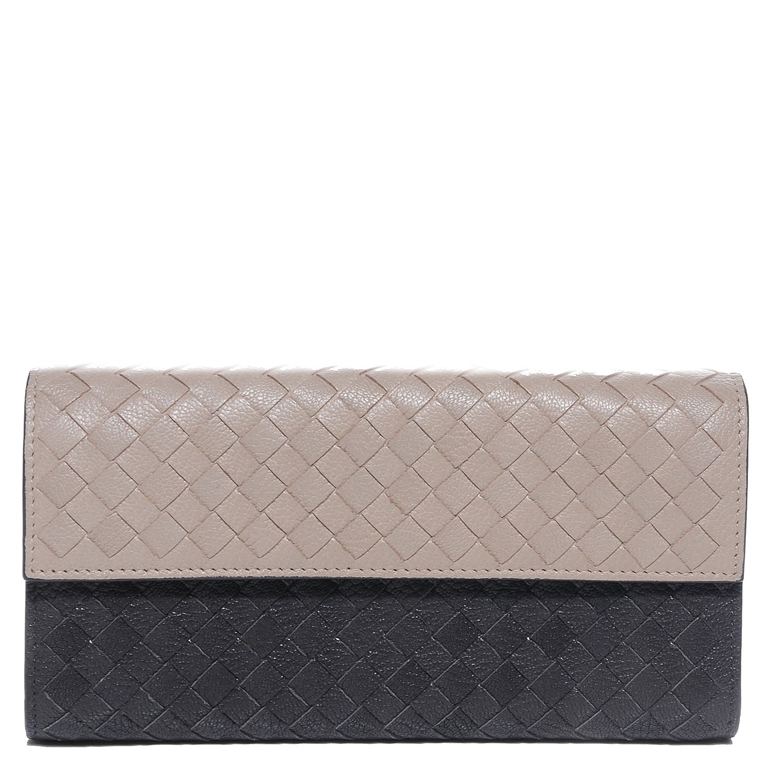 Bottega Veneta Madras Goatskin Intrecciato Bi-Color Continental Wallet New Sand Medium Grey 1 of 7