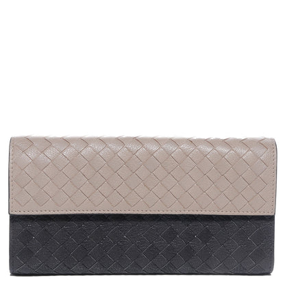 Bottega Veneta Madras Goatskin Intrecciato Bi-Color Continental Wallet New Sand Medium Grey 1 of 7