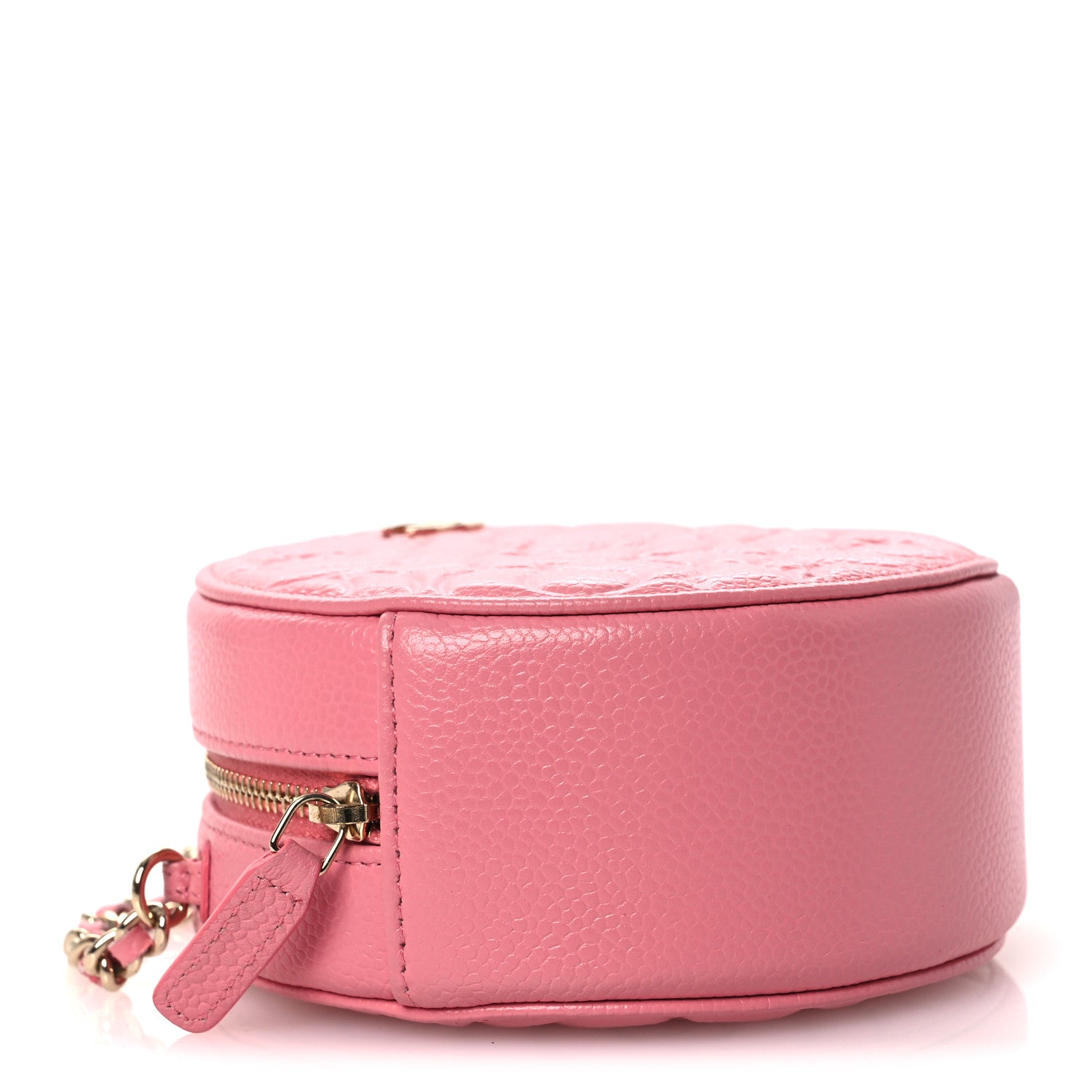Chanel Caviar Camellia Embossed Round Clutch With Chain Pink 4 of 12