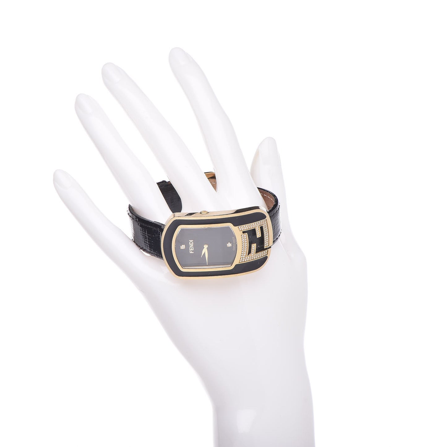 Stainless Steel Calfskin Diamond Enamel 29mm Chameleon Quartz Watch Black