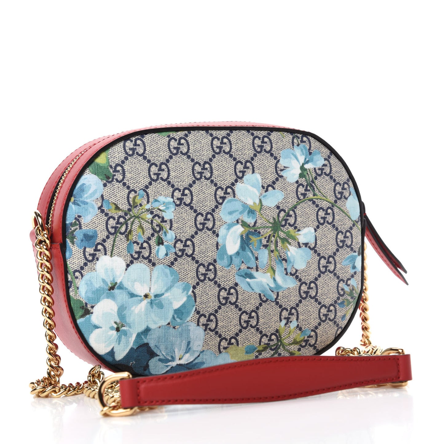 GG Supreme Monogram Blooms Mini Chain Shoulder Bag Beige Blue Navy Hibiscus Red