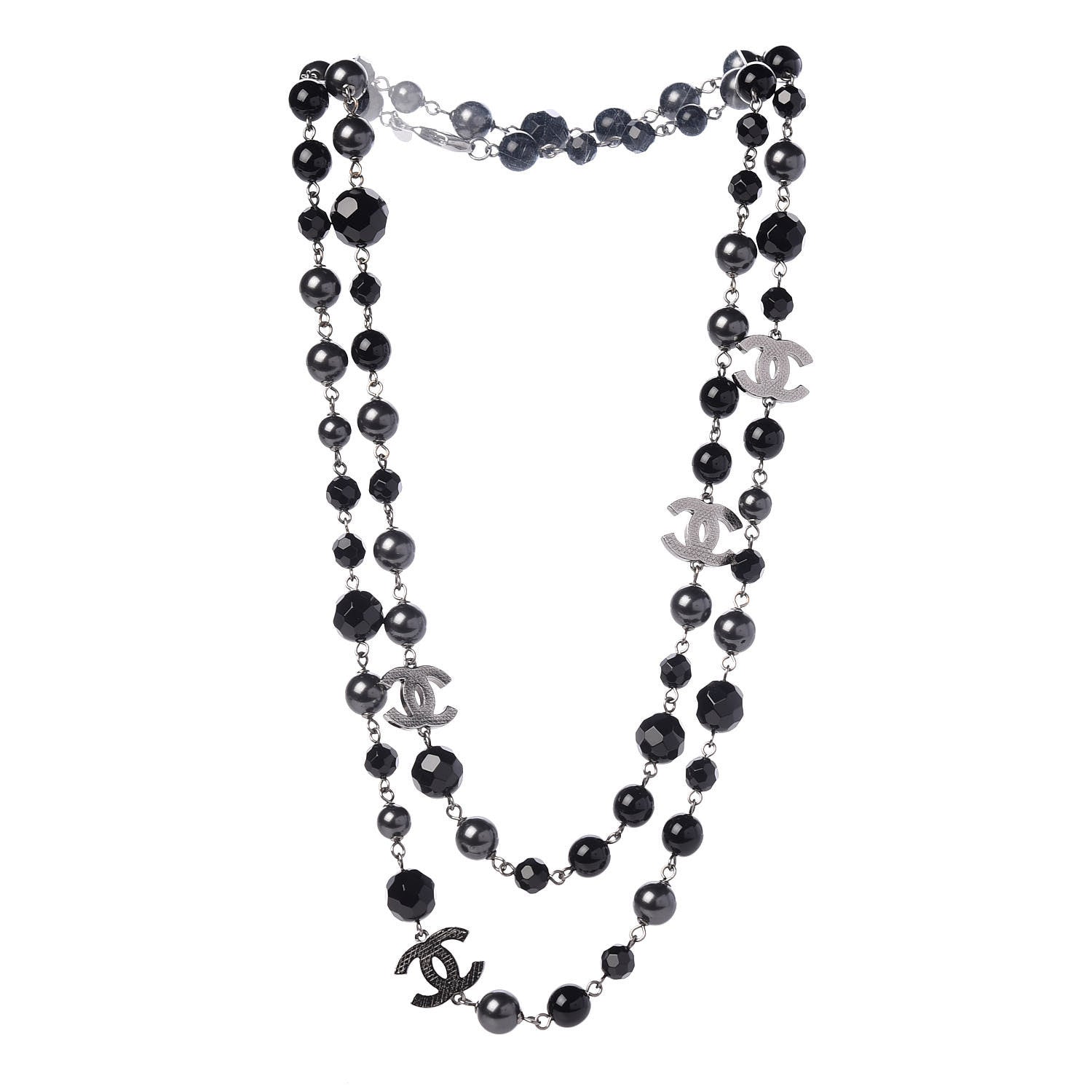 Chanel Ruthenium Pearl Beaded CC Long Necklace Black 3 of 4