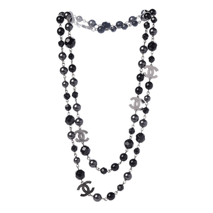 Chanel Ruthenium Pearl Beaded CC Long Necklace Black 3 of 4