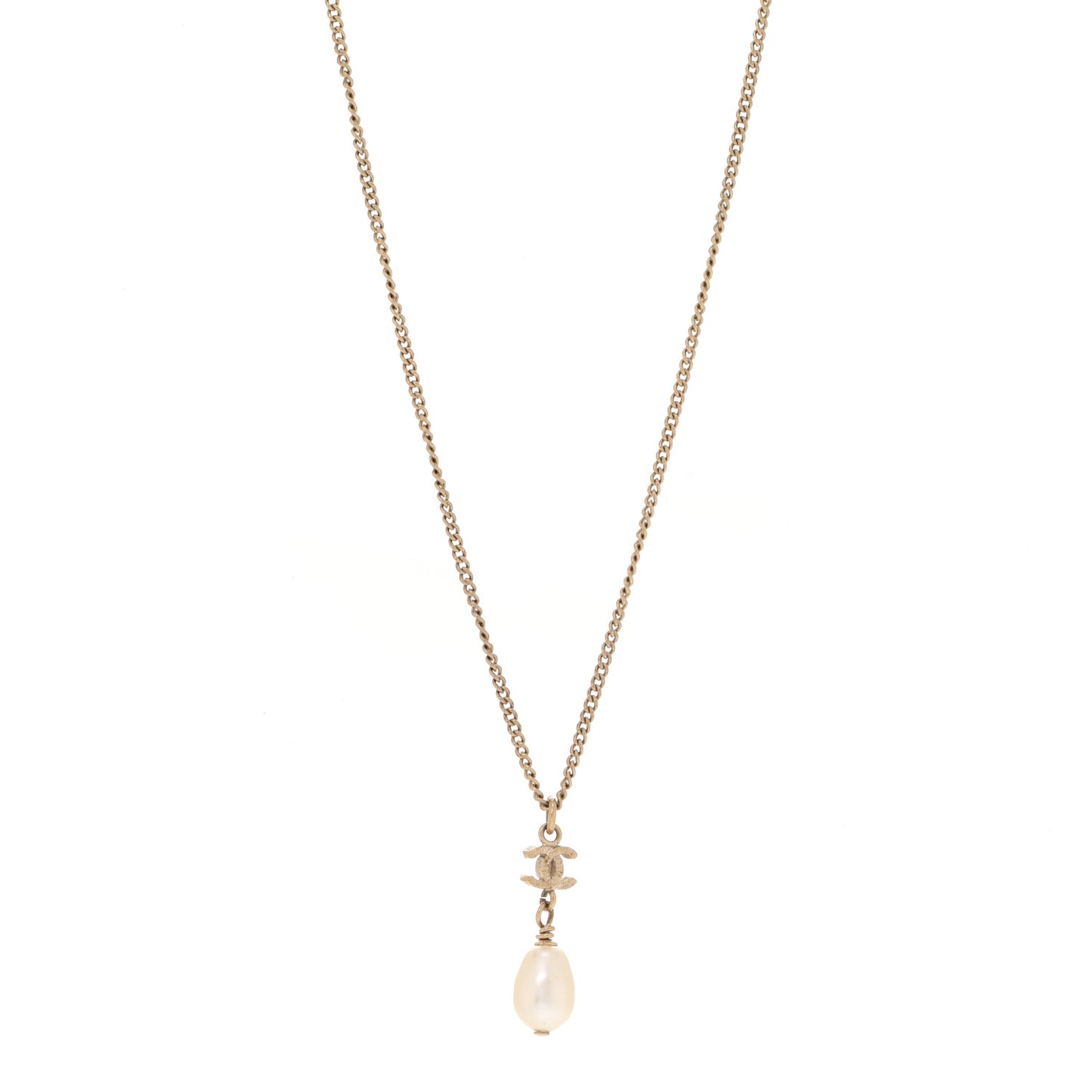 Pearl CC Drop Necklace Gold