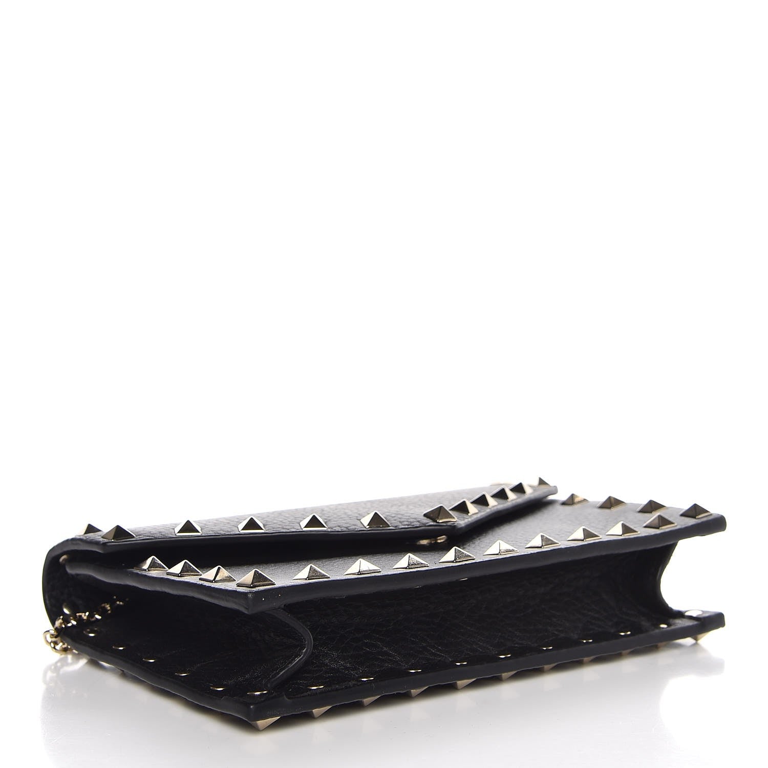 Valentino Garavani Pebbled Calfskin Rockstud Envelope Wallet on Chain Black 4 of 6