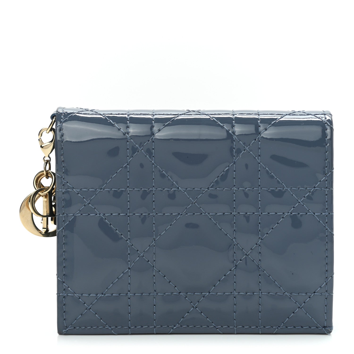 Christian Dior Patent Cannage Mini Lady Dior Wallet Gray Stone 1 of 9