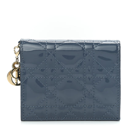Christian Dior Patent Cannage Mini Lady Dior Wallet Gray Stone 1 of 9