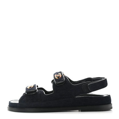 Chanel Velvet Velcro Dad Sandals 38 Navy Blue 1 of 9