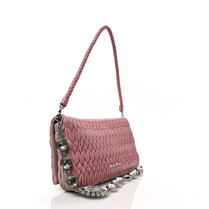 Miu Miu Nappa Matelasse Bi-Color Crystal Flap Clutch Pink Pomice 2 of 7