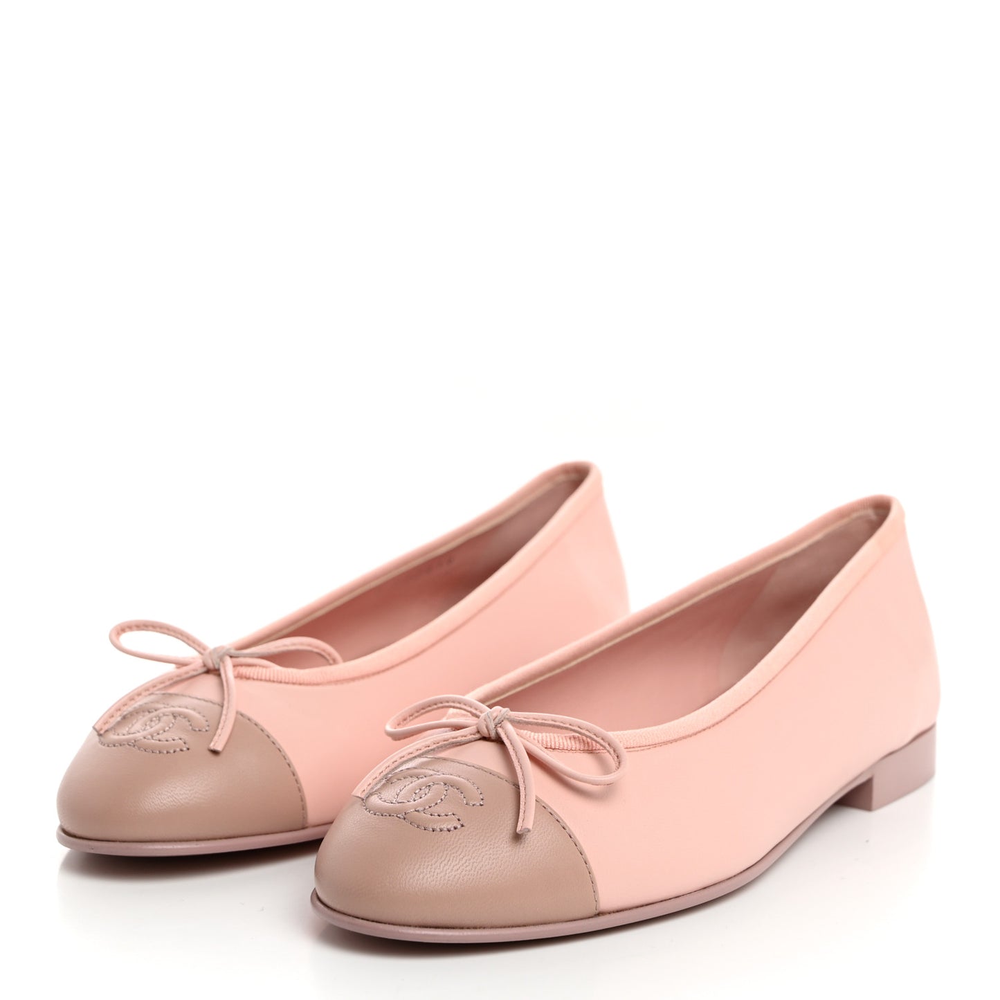 Lambskin Cap Toe CC Ballerina Flats 37.5 Light Pink Dark Pink