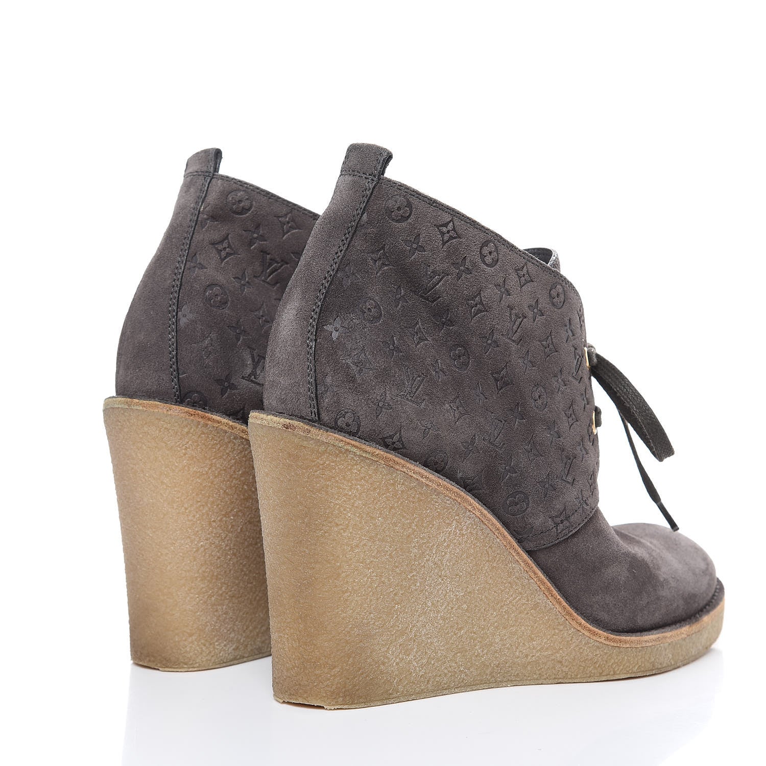 Louis Vuitton Monogram Embossed Suede Frosty Wedge Low Boots 38.5 Dark Grey 4 of 13