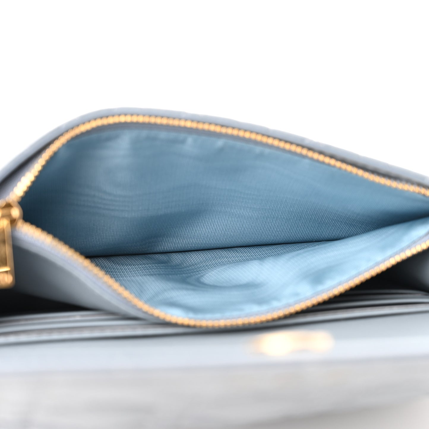 Supple Calfskin Caro Pouch with Chain Cloud Blue