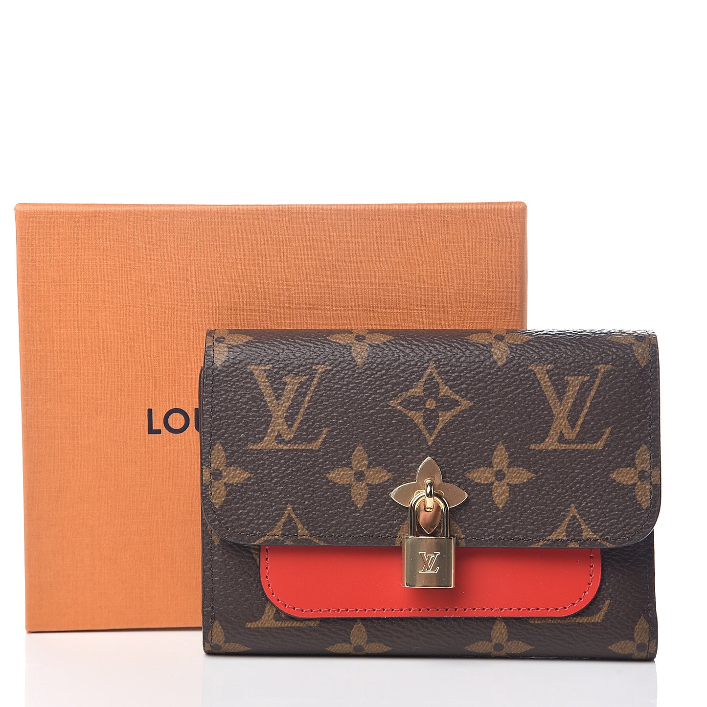 Monogram Flower Lock Compact Wallet Coquelicot