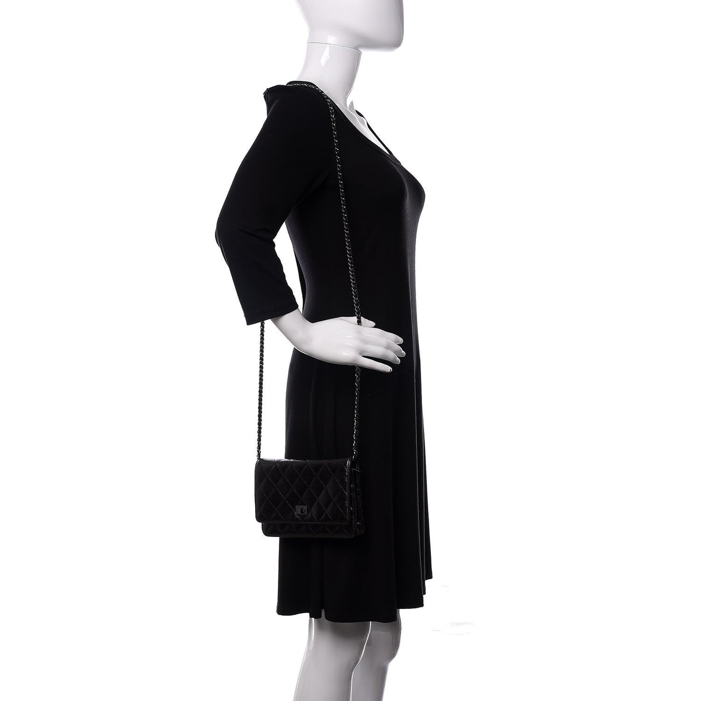 Metallic Glazed Aged Calfskin Reissue Wallet On Chain WOC Black