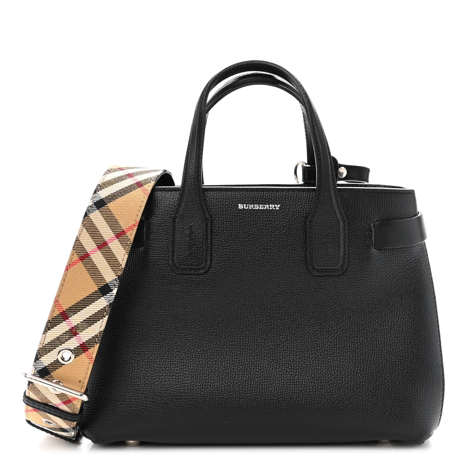 Burberry Derby Calfskin House Check Small Banner Tote Black 1 of 10