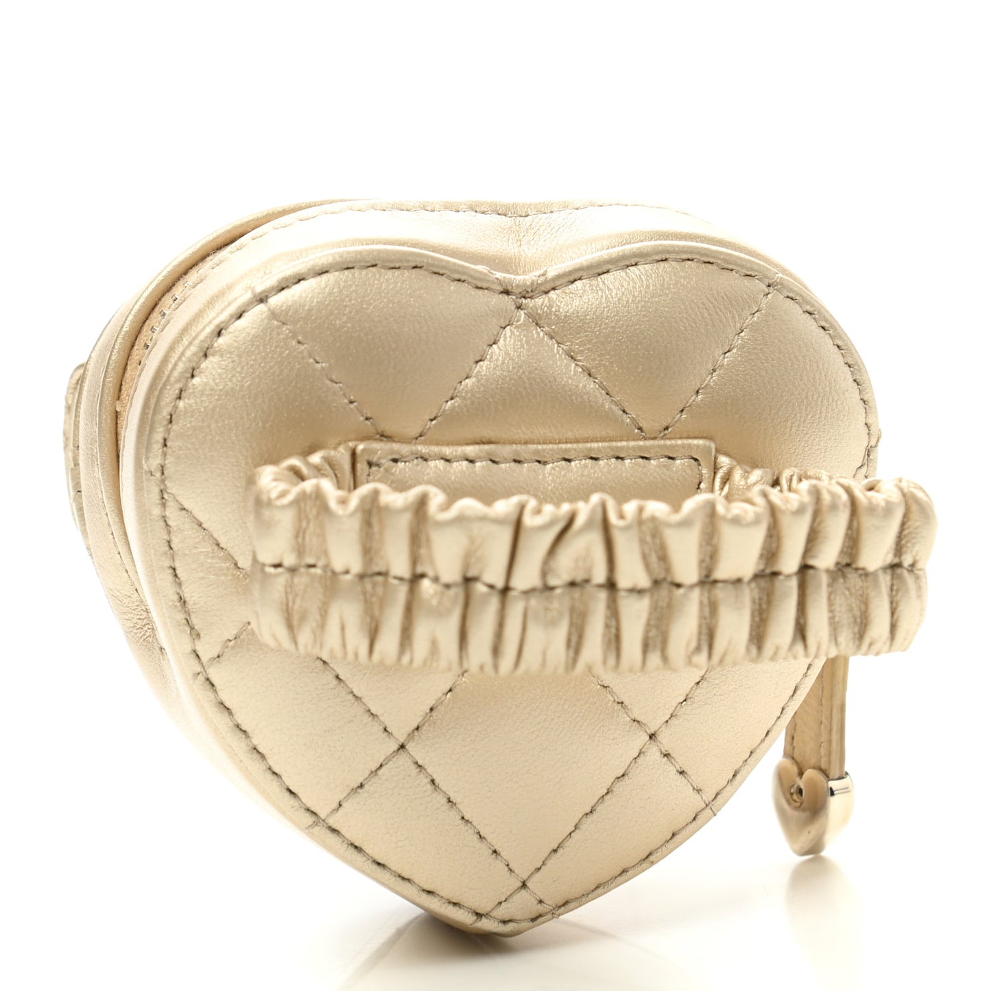 Metallic Lambskin Quilted CC In Love Heart Zipped Arm Coin Purse Gold