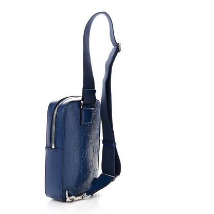 Gucci Calfskin GG Tennis Embossed Sling Backpack Blue 3 of 10
