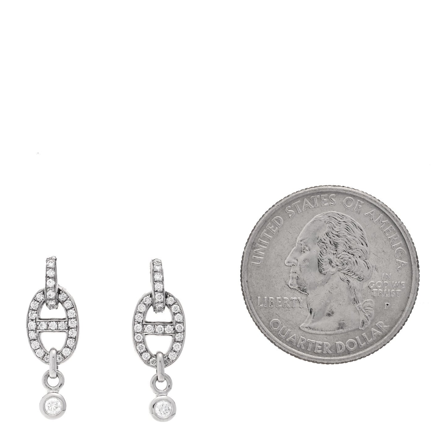 18K White Gold Diamond PM Chaine D'Ancre Enchainee Earrings