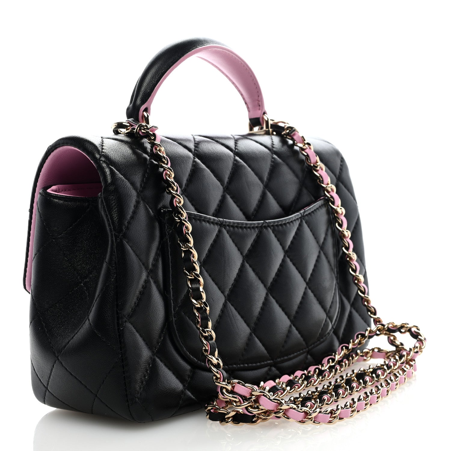 Chanel Lambskin Quilted Bi-Color Mini Top Handle Rectangular Flap Black Lilac 3 of 9