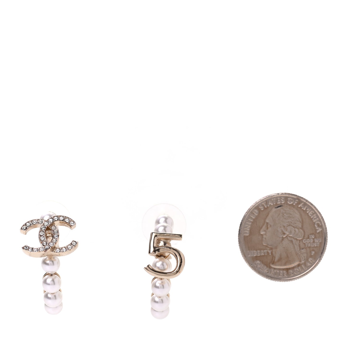 Crystal Pearl CC No 5 Hoop Drop Earring Gold
