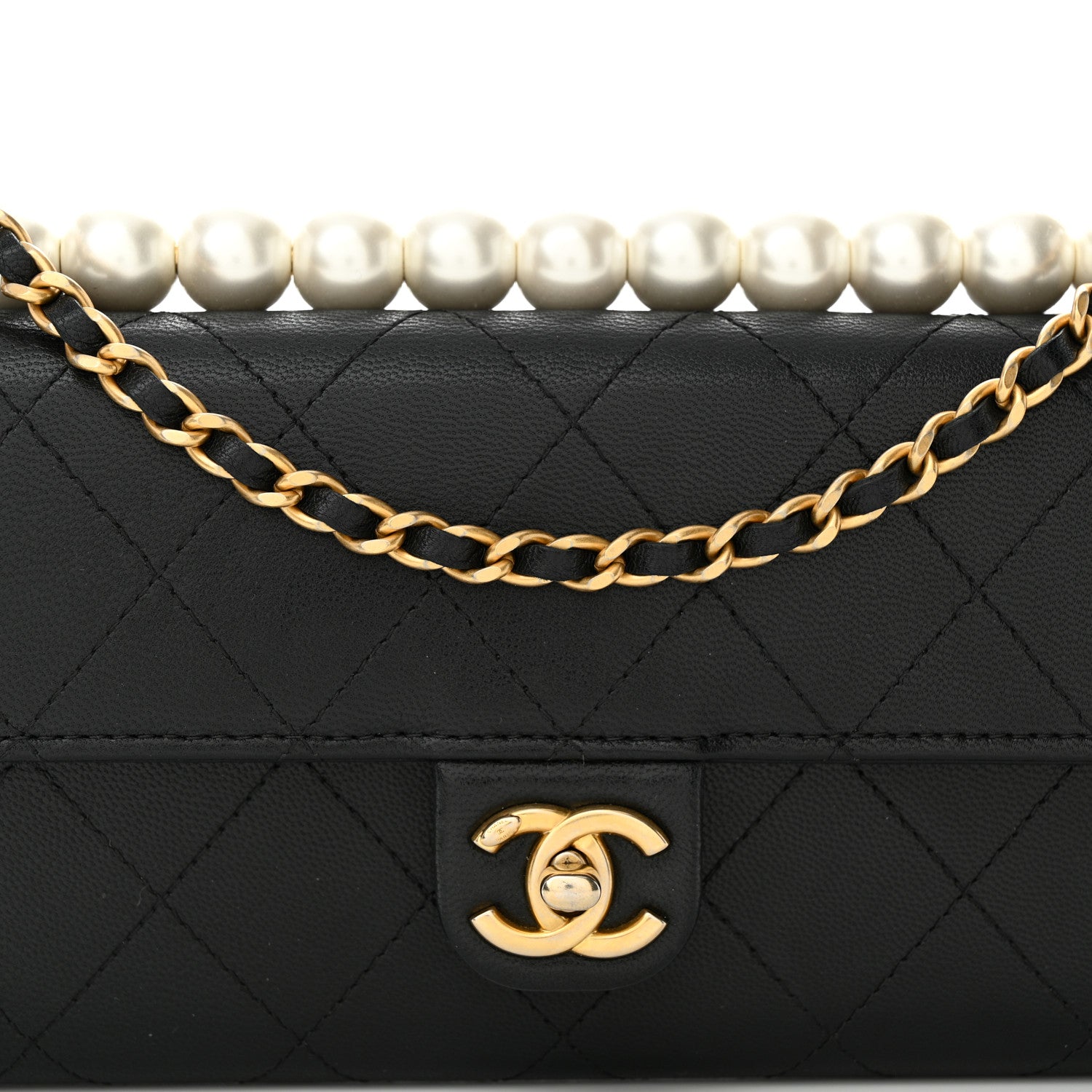 Chanel Lambskin Quilted Chic Pearls Clutch With Chain Black 8 of 13