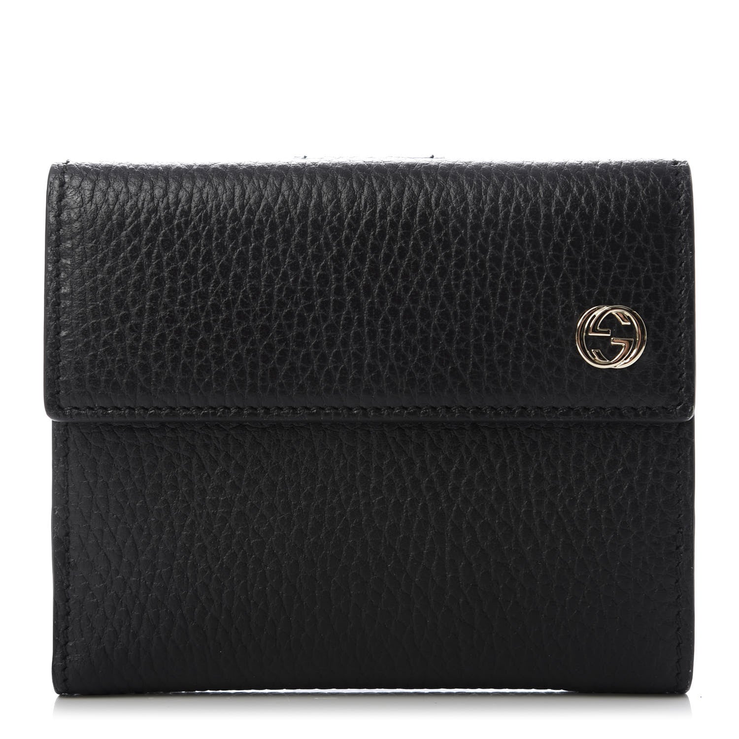 Gucci Dollar Calfskin Interlocking G French Wallet Black 1 of 7