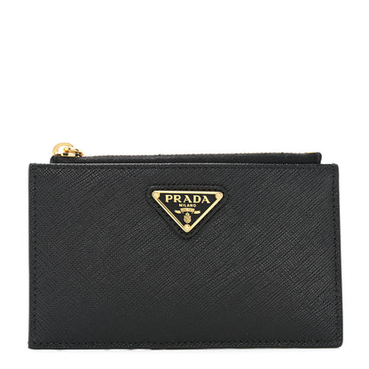 Prada Saffiano Triangle Zip Card Holder Black 1 of 8