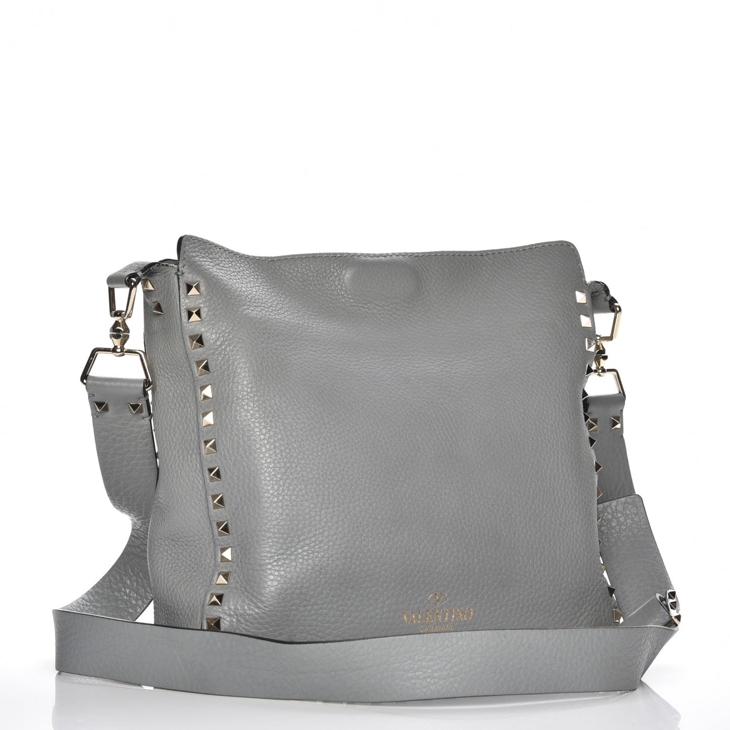 Pebbled Calfskin Small Rockstud Flip-Lock Messenger Bag Light Stone