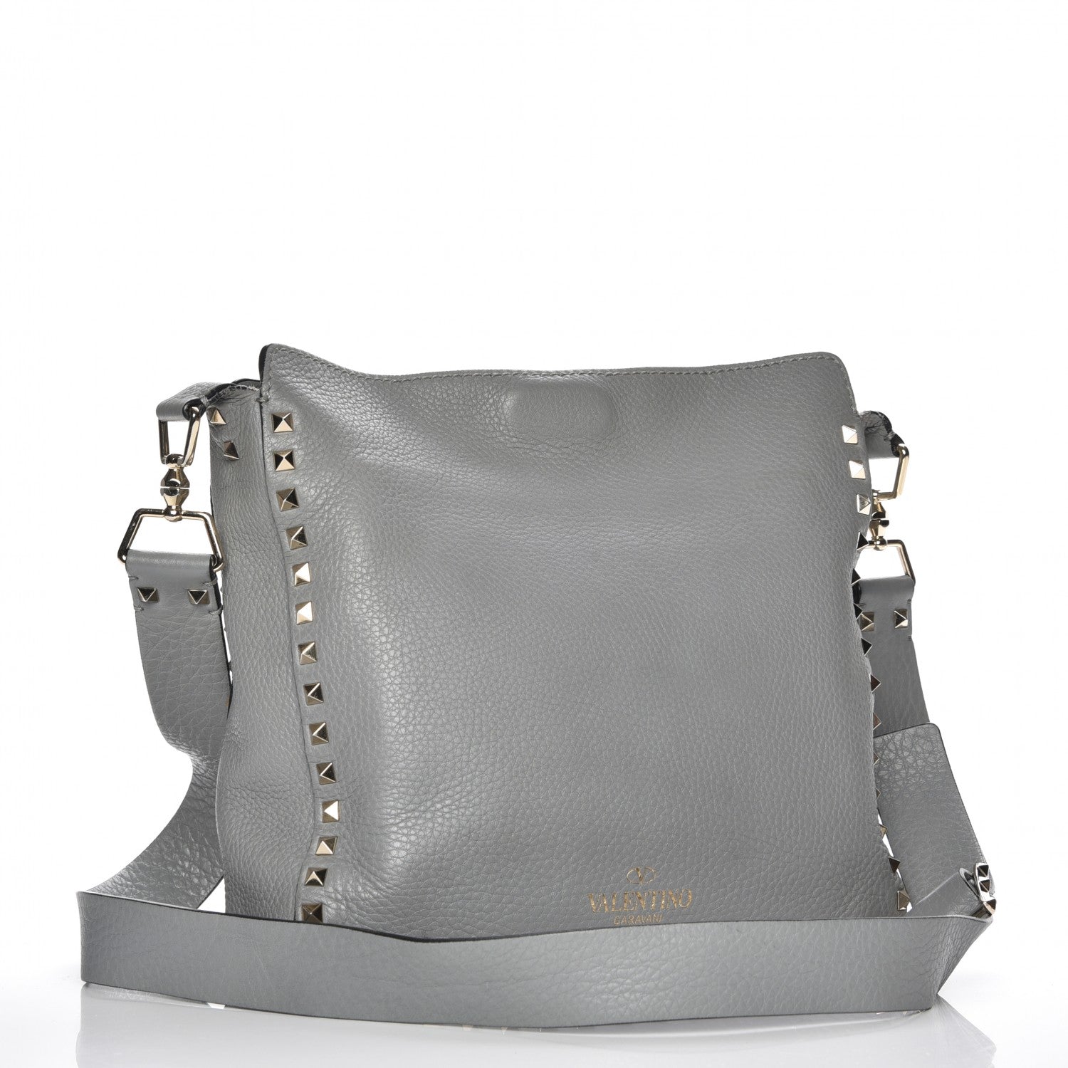 Valentino Garavani Pebbled Calfskin Small Rockstud Flip-Lock Messenger Bag Light Stone 3 of 14