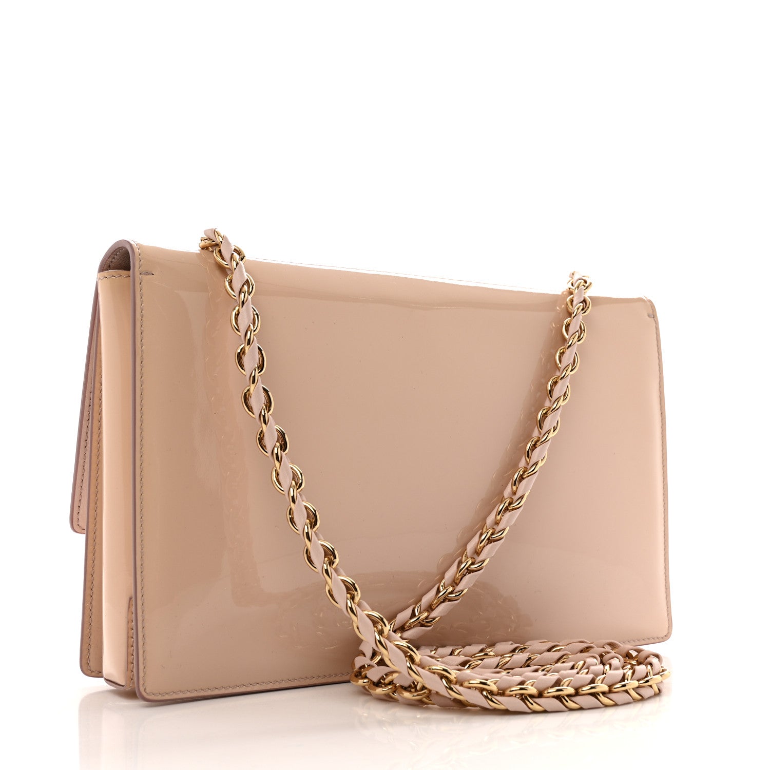 Salvatore Ferragamo Patent Calfskin Vara Bow Chain Flap Crossbody Beige 3 of 12