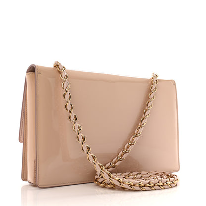 Salvatore Ferragamo Patent Calfskin Vara Bow Chain Flap Crossbody Beige 3 of 12