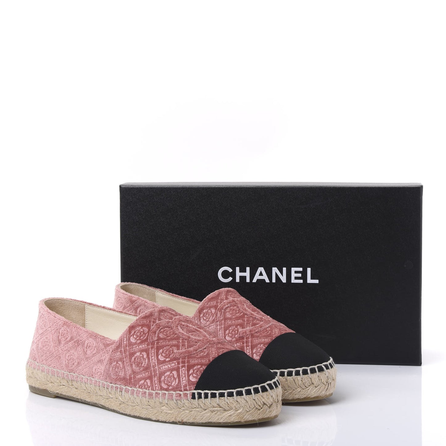 Velvet Grosgrain Quilted Camellia CC Espadrilles 39 Pink Black
