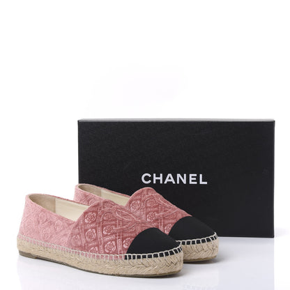 Chanel Velvet Grosgrain Quilted Camellia CC Espadrilles 39 Pink Black 9 of 9
