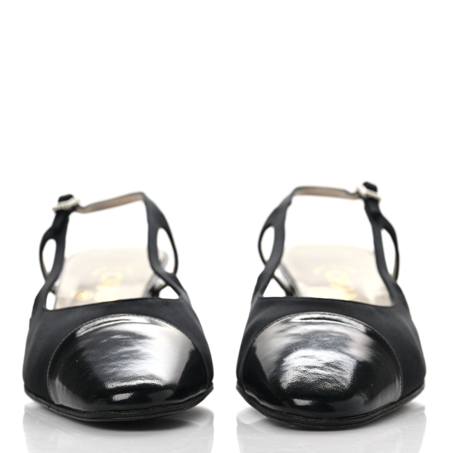 Chanel Calfskin Embossed Cap Toe CC Slingback Pumps 36 Black 2 of 9