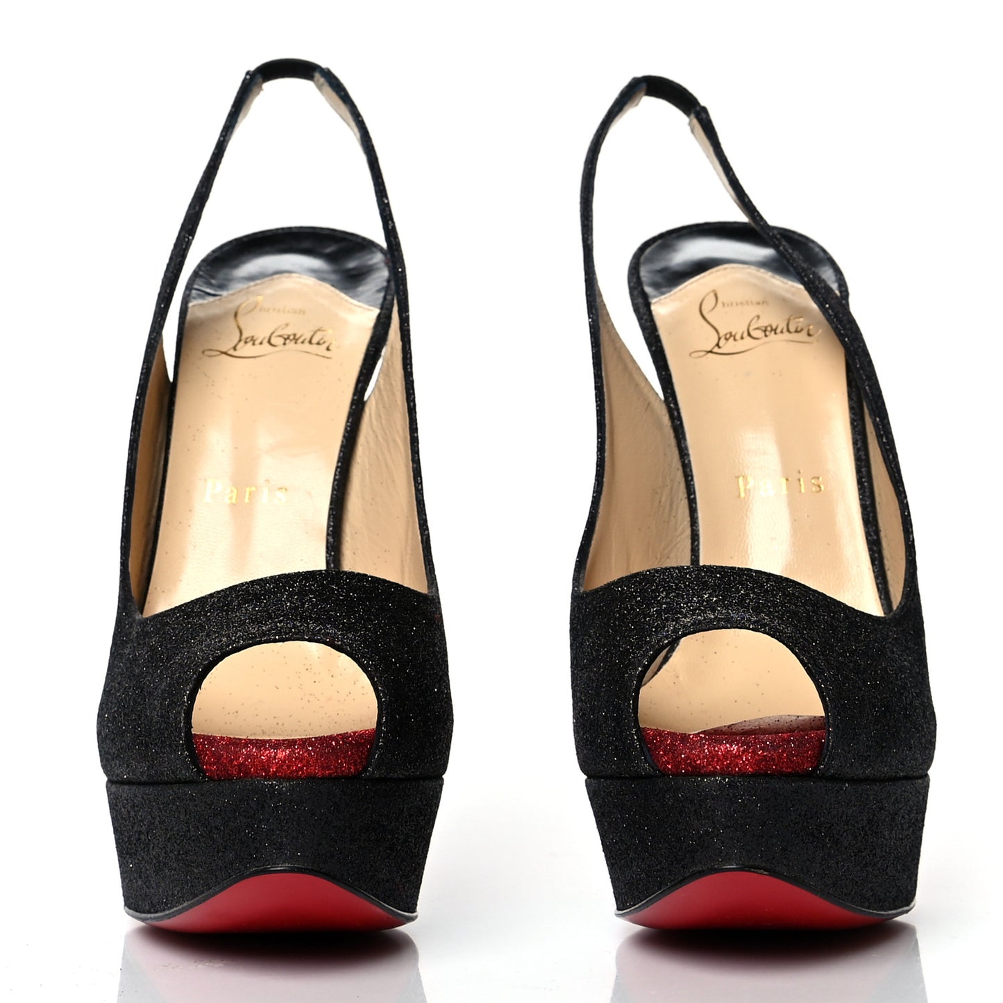 Glitter Lady Peep Sling 150 Pumps 38 Black Red