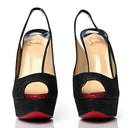 Christian Louboutin Glitter Lady Peep Sling 150 Pumps 38 Black Red 2 of 9