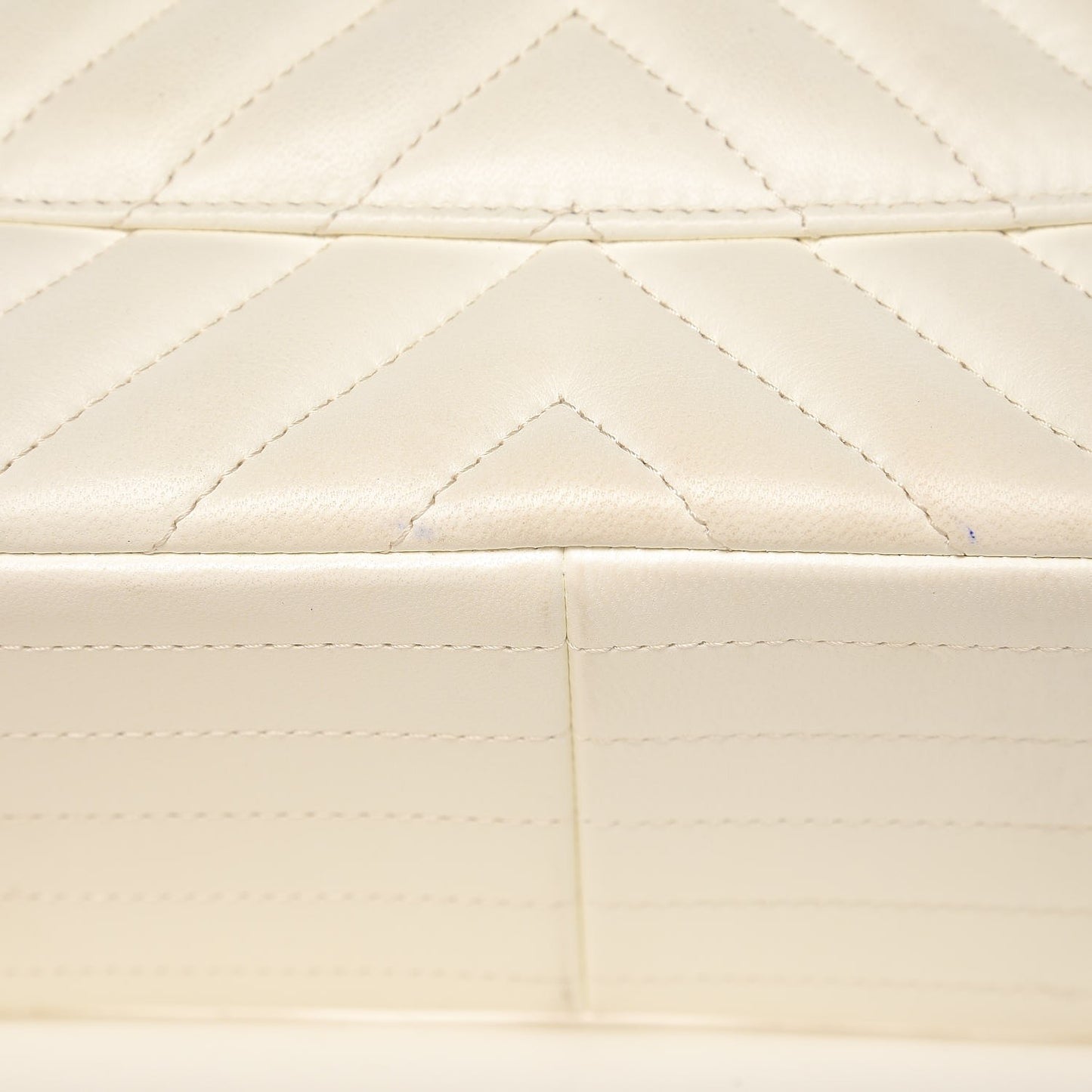 Lambskin Chevron Quilted Jumbo Double Flap White
