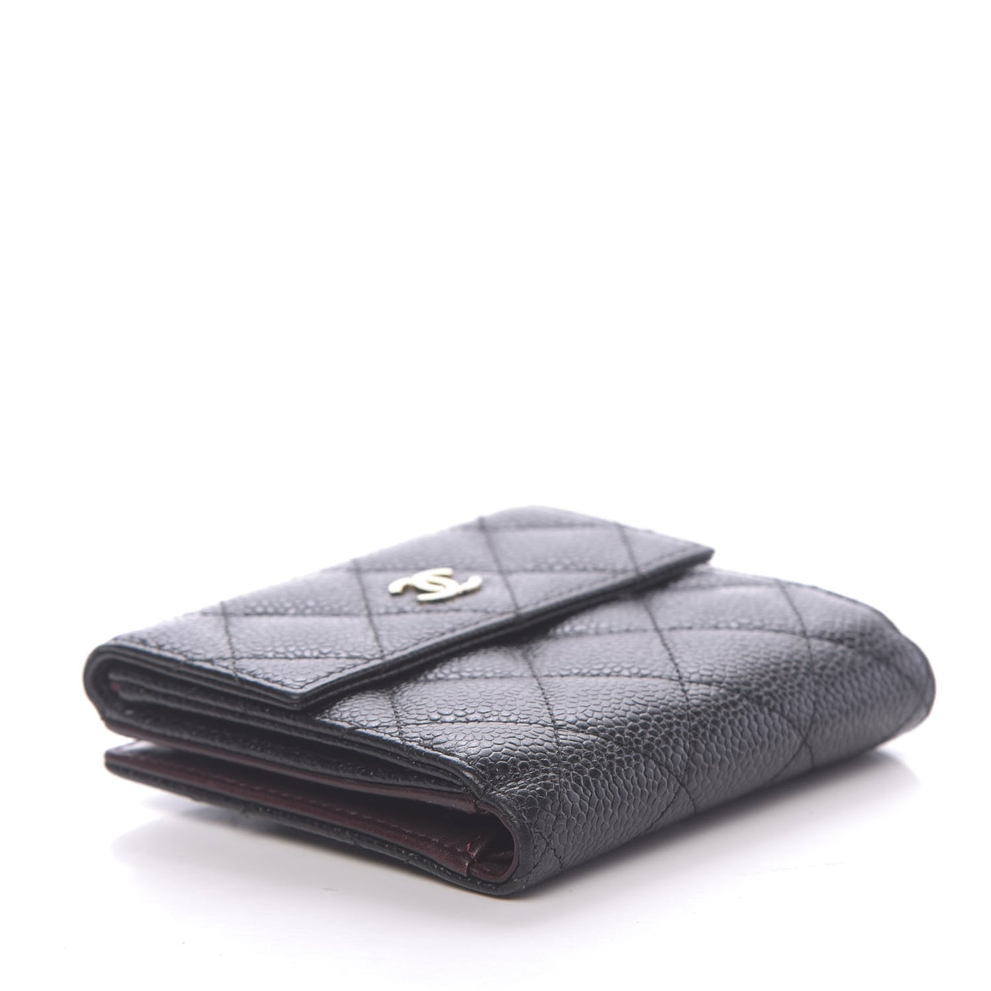 Caviar Quilted Compact French Flap Wallet Black
