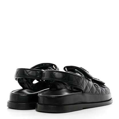 Chanel Grained Calfskin Velcro Dad Sandals 36 Black 4 of 11