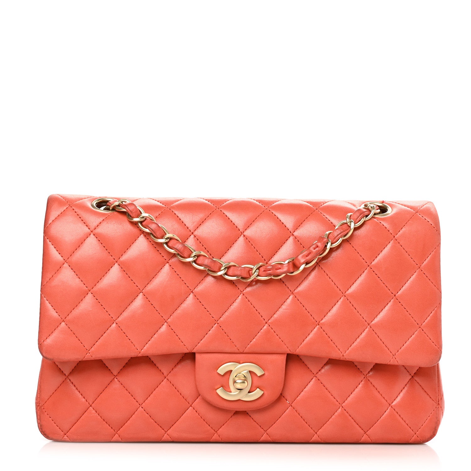 Chanel Lambskin Quilted Medium Double Flap Orange 1 of 13
